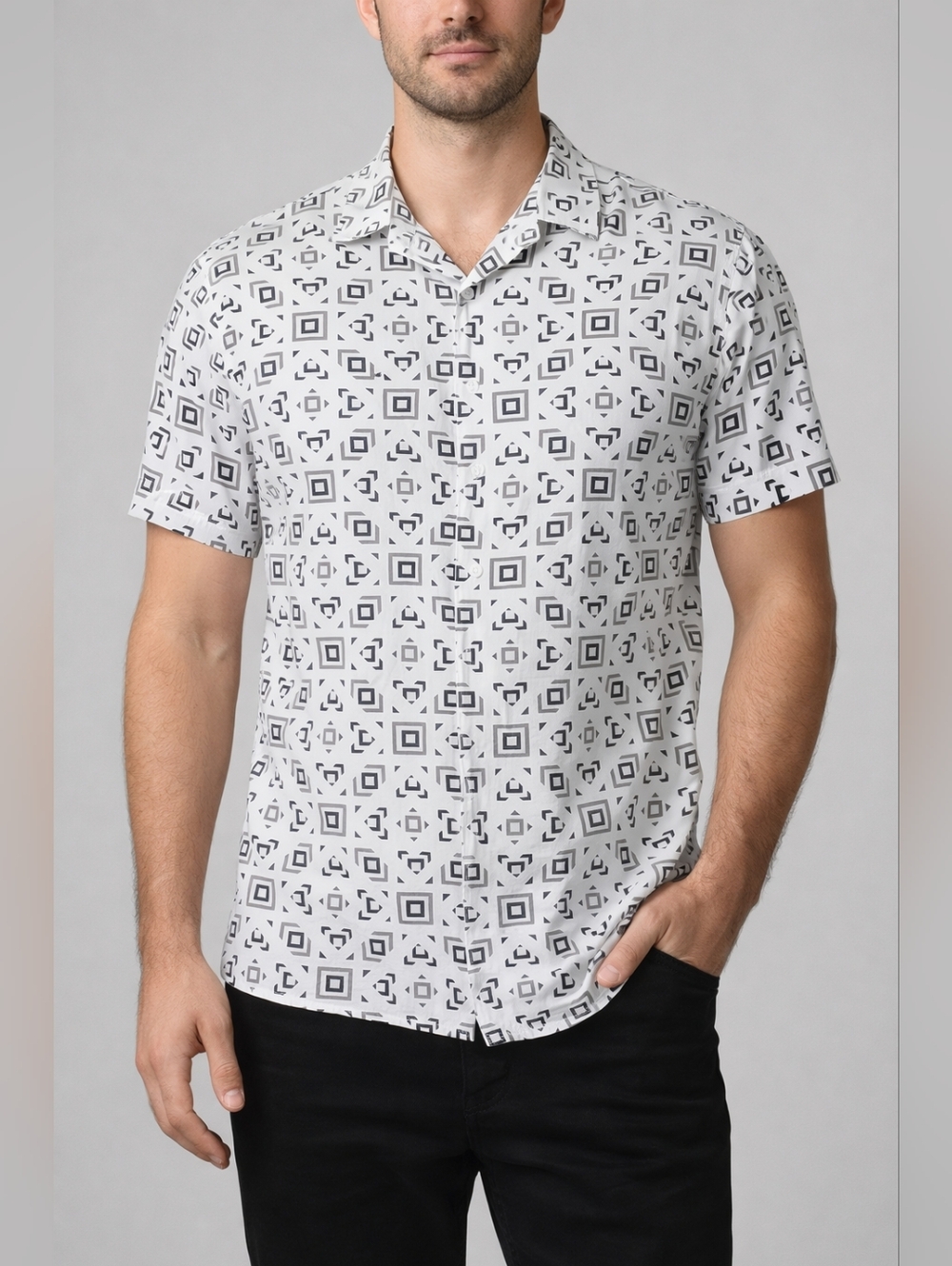 Original Use Geometric Button Up Shirt Medium Streetwear Minimal Modern - Picture 2 of 11
